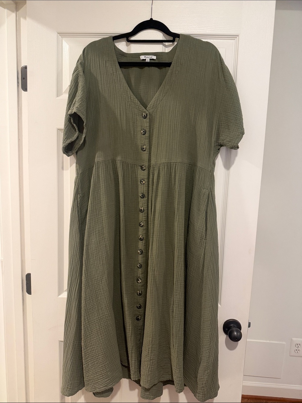 Madewell Olive Button-Front Textured Midi Dress